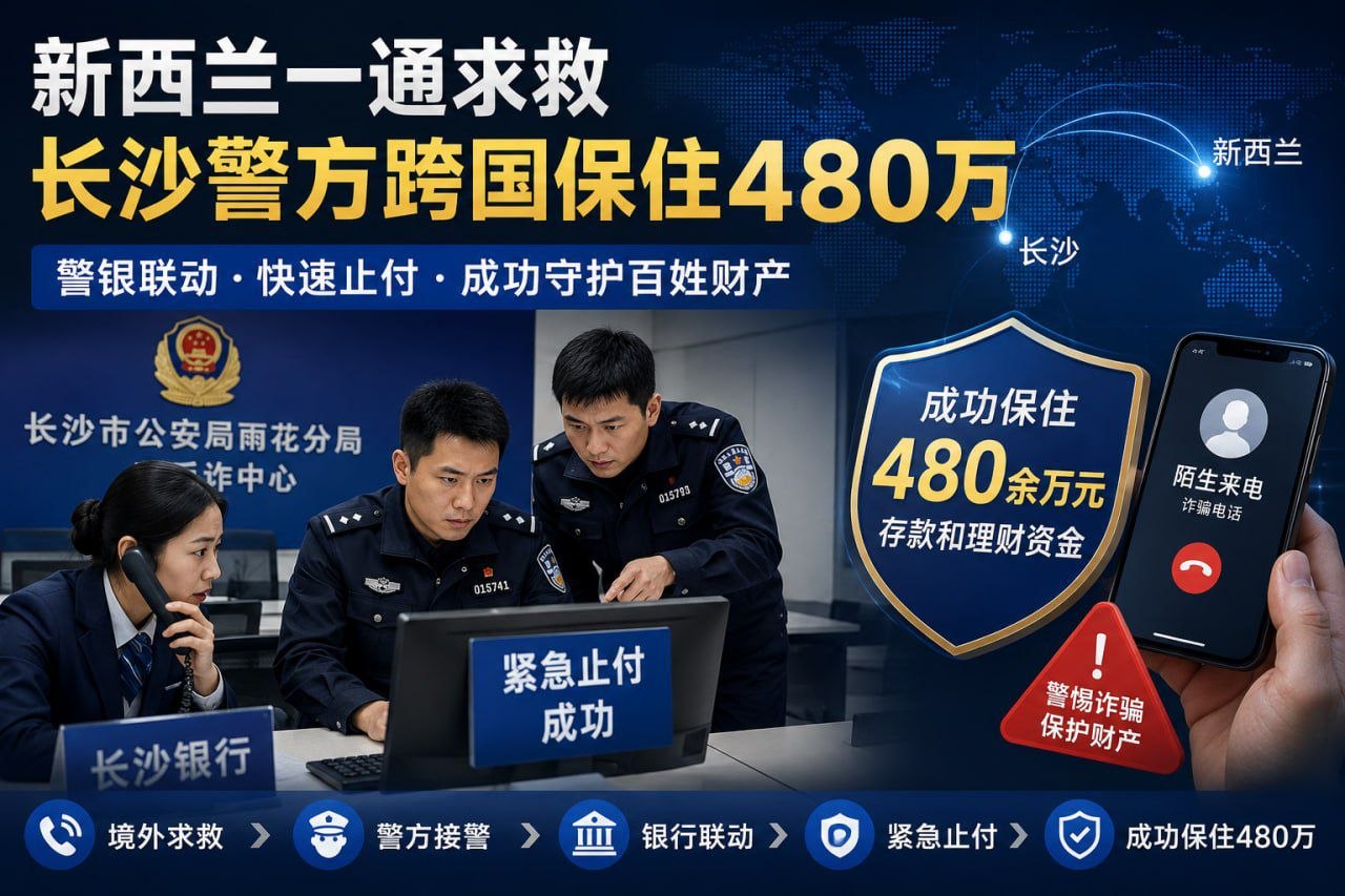 国内新闻 新西兰一通求救 长沙警方与银行联手保住480万