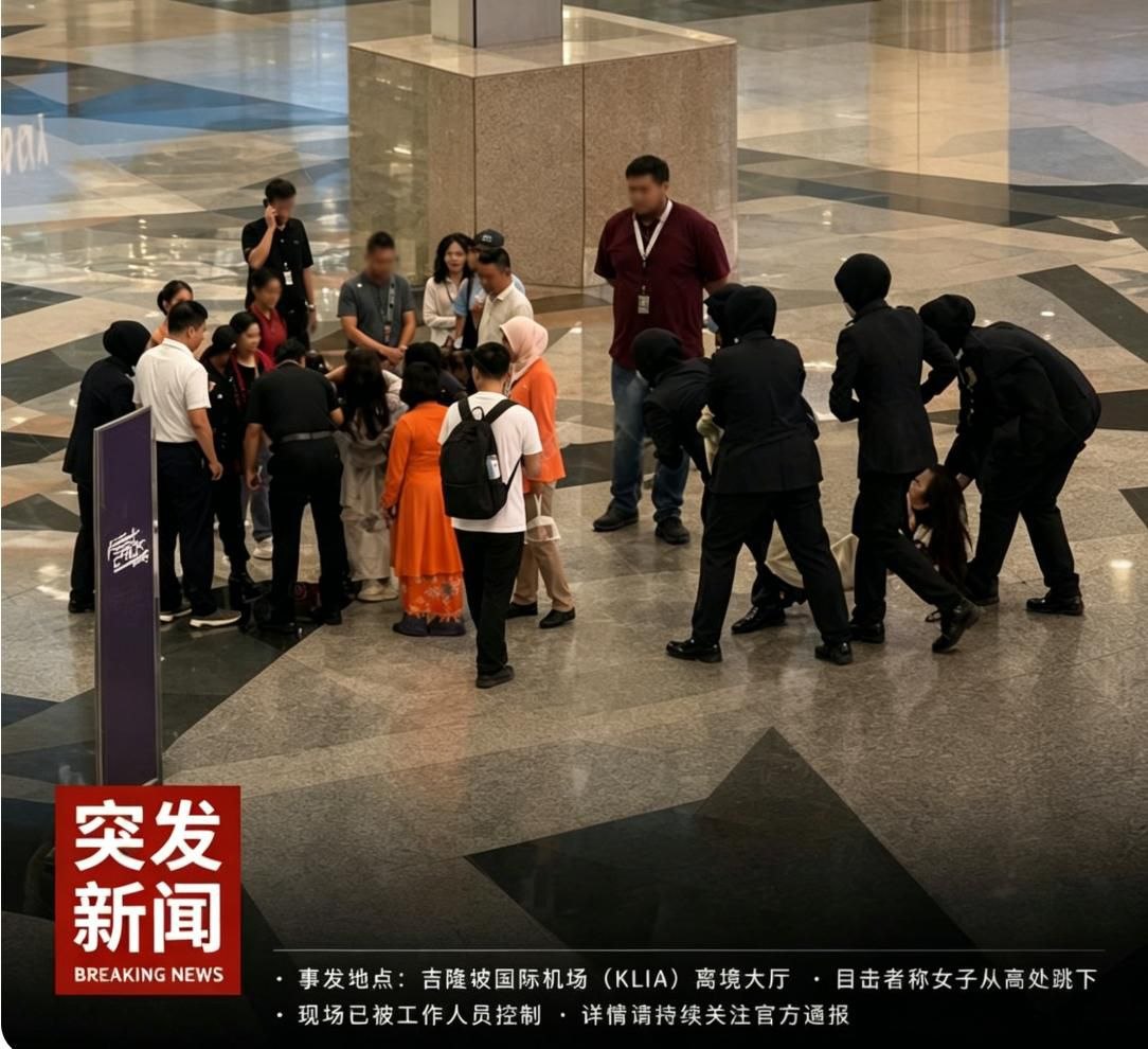 吉隆坡突发 吉隆坡机场突发事件!#中国女子 疑因无法登机情绪失控从高处跳下‼️